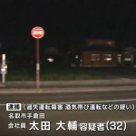 宮城県名取市増田の県道交差点で酒を飲んだ上に会社員「太田大輔」被疑者32歳が運転する車が乗用車に追突、被疑者の首に軽いけがをさせ、その場から逃げた疑いがもたれている