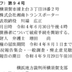 ラストワンマイル協同組合神奈川組合員だった「株式会社湘南トランスポーター」6021001055190さんの2022年7月11日発表の官報773号にて破産手続き開始公告を掲載しました・代表者「川端広正」と電話番号046-876-7299[0468767299]判明