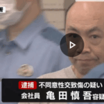 ホテルで女性をナイフで脅し、性的暴行を加えてけがをさせたとして、48歳の会社員の亀田慎吾容疑者が逮捕されました「全く記憶にありません」