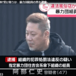 営業禁止地域で営業していた店舗型風俗店から売り上げの一部を受け取ったとして、指定暴力団住吉会系傘下組織の組員、阿部仁史容疑者47歳が逮捕されました。